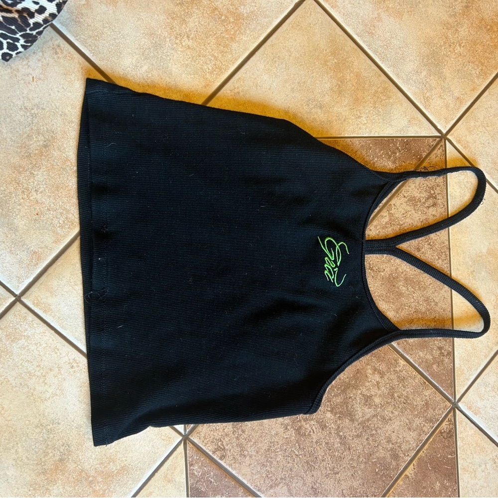 I.AM.GIA Black Tank Top with Neon Green Logo